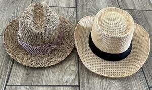 Vintage Lot of 2 Hats Summit Houston Gambler Straw Hat size 7